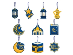 10 Piezas De Adornos Colgantes Eid Mubarak, Decoración Azul Para Techo Del Hogar, Ramadán