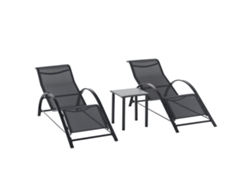 Conjunto De 2 Tumbonas, Mesa Auxiliar De Jardín, Piscina De Patio De Vidrio Templado, Color Negro.