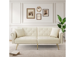 Sofá Cama 2 Plazas De Terciopelo, Respaldo Ajustable 3 Posiciones, Patas De Metal Dorado, Ahorro De Espacio Para Áreas Pequeñas, 173x75x70 Cm, Beige