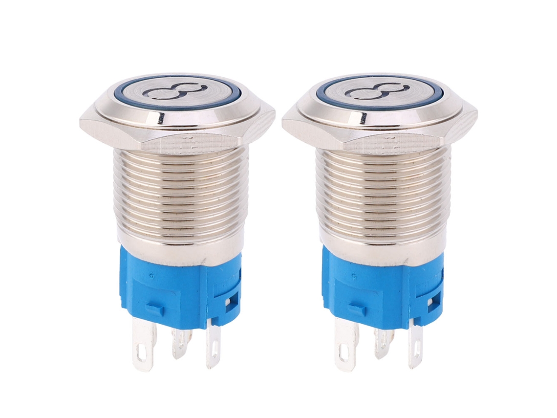 2 Botones De Interruptor De Acero Inoxidable 16mm Cabeza Plana Auto-reset 5 Pines Símbolo '8' Azul 3~6vdc