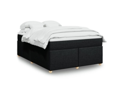 Cama Box Spring Con Colchón Tela Negro 160x200 Cm