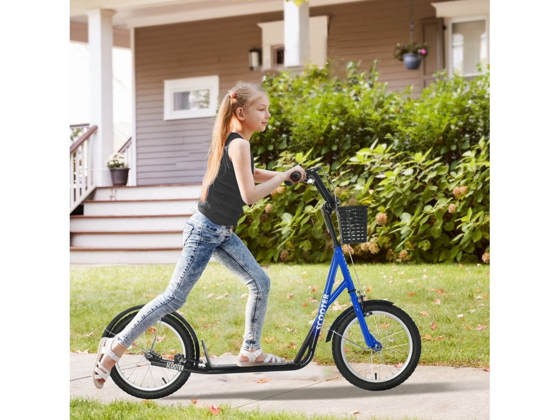 Patinete Infantil Con Freno, Cesta Y Altura Regulable - Azul