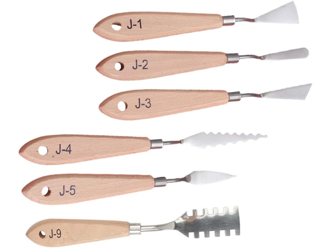 6 espátulas para pintura con mango de madera y acero inoxidable. Slowmoose