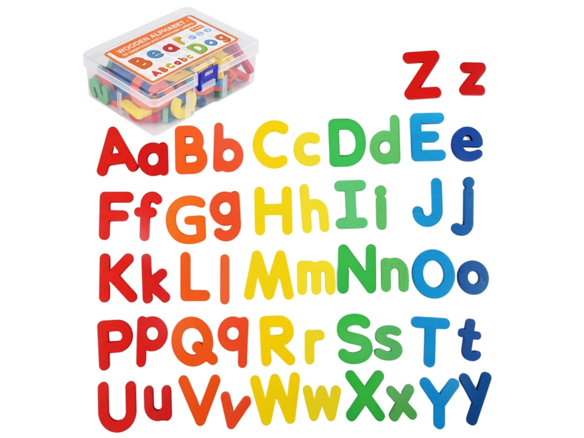 Set De 52 Letras De Madera Coloridas Montessori Con Caja De Plástico, Material Didáctico De Alfabetización Para Niños Pequeños.