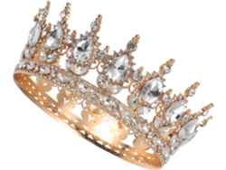 Corona Nupcial Grande De Aleación De Oro Con Diamantes De Imitación Blancos, Accesorio Para El Cabello De Novia