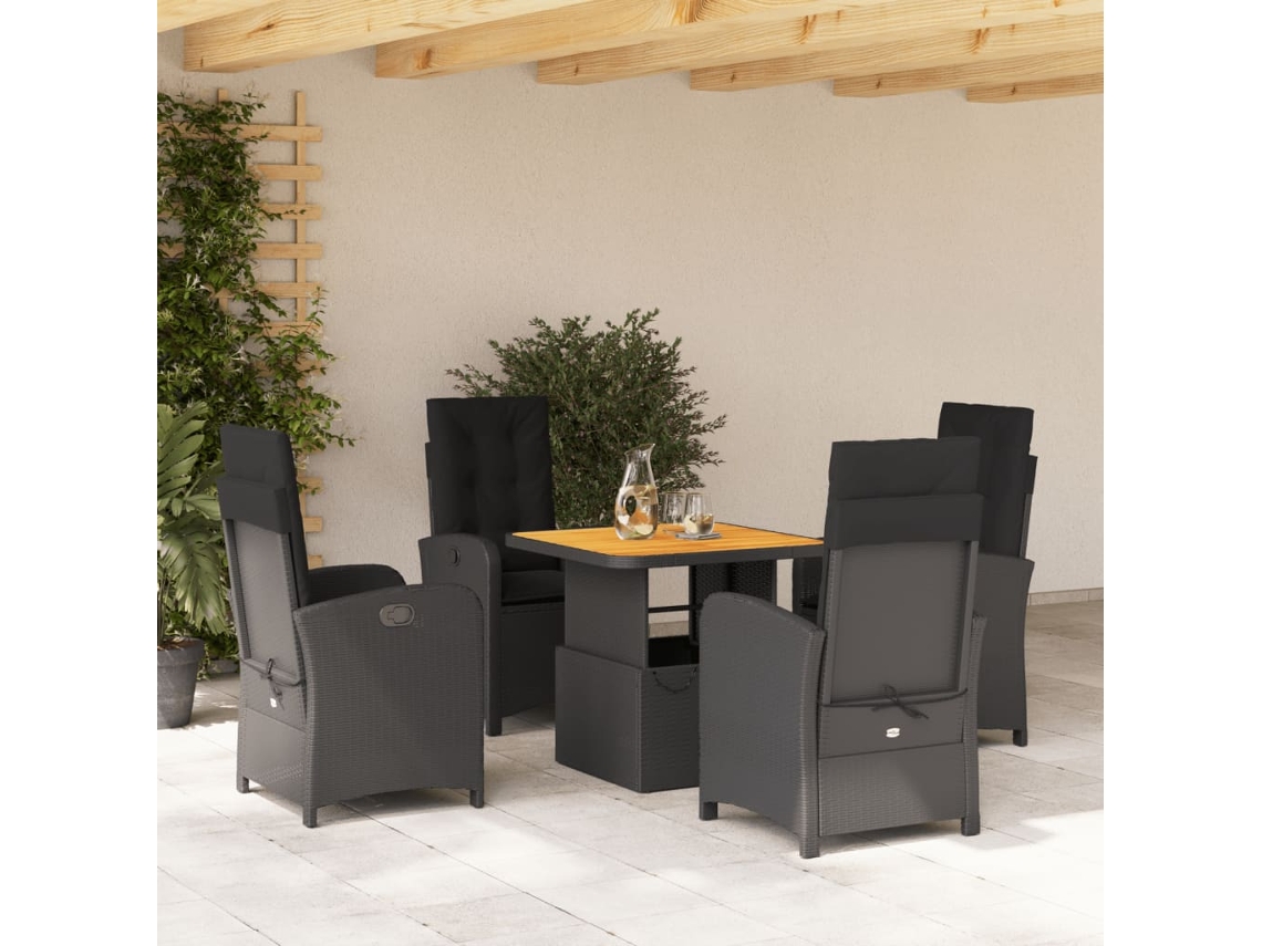 Juego de comedor de jardín de 5 piezas con cojines, mimbre sintético negro, DKD Home Decor