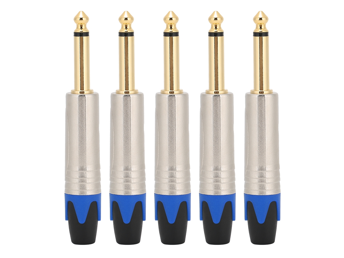 5 Cables De Audio Mono Para Micrófono De 6,35 Mm Con Conector Para Soldar (color Azul)