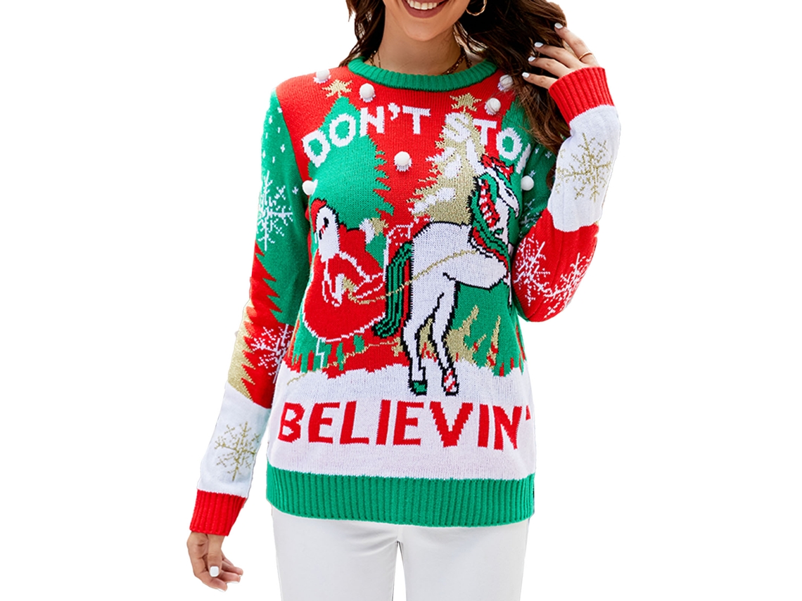 Jerséis De Navidad Cómodos De Cuello Redondo Manga Larga Para Mujer, Suéteres Casuales A1042 Carriage Talla Xl
