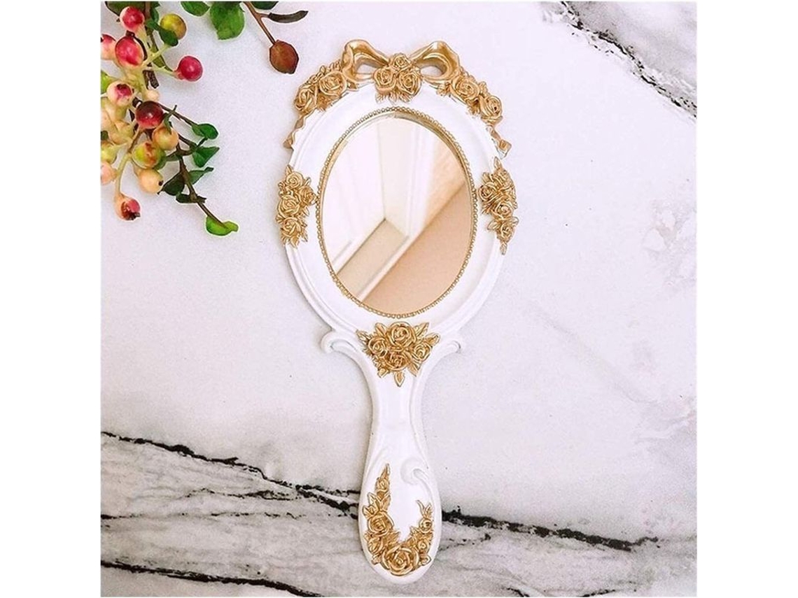 Espejo De Maquillaje Retro De Mesa Con Mango Grande De 27 Cm, Decorativo Para Todos.