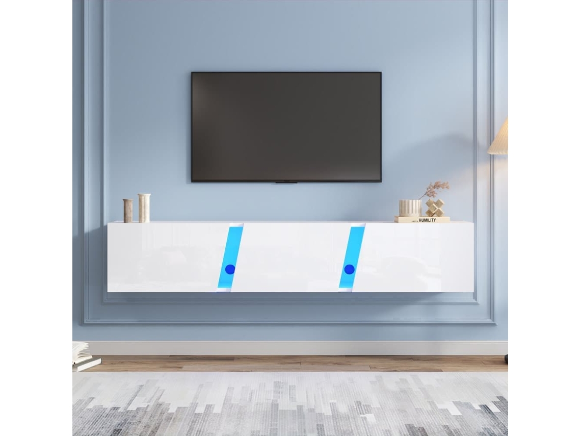 Mueble Tv 180x35x30 Cm - Lowboard Con Led - Blanco