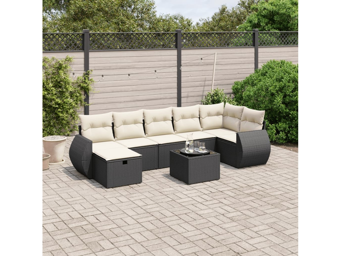 Conjunto de sofá de jardín de 8 piezas con cojines en mimbre sintético negro de DKD Home Decor