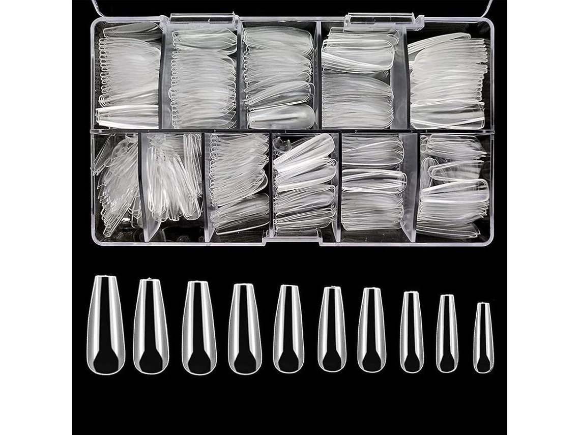 500 Uñas Postizas Largas De Ballet, 10 Tamaños, Acrílicas, Con Estuche Transparente Para Manicura Casera.
