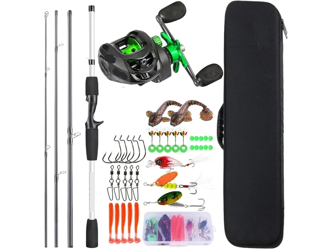 Kits De Cañas Pescar Fibra Carbono Para Baitcasting, 4 Secciones, Caña Casting Y Carrete Metal Pesca Lubina...