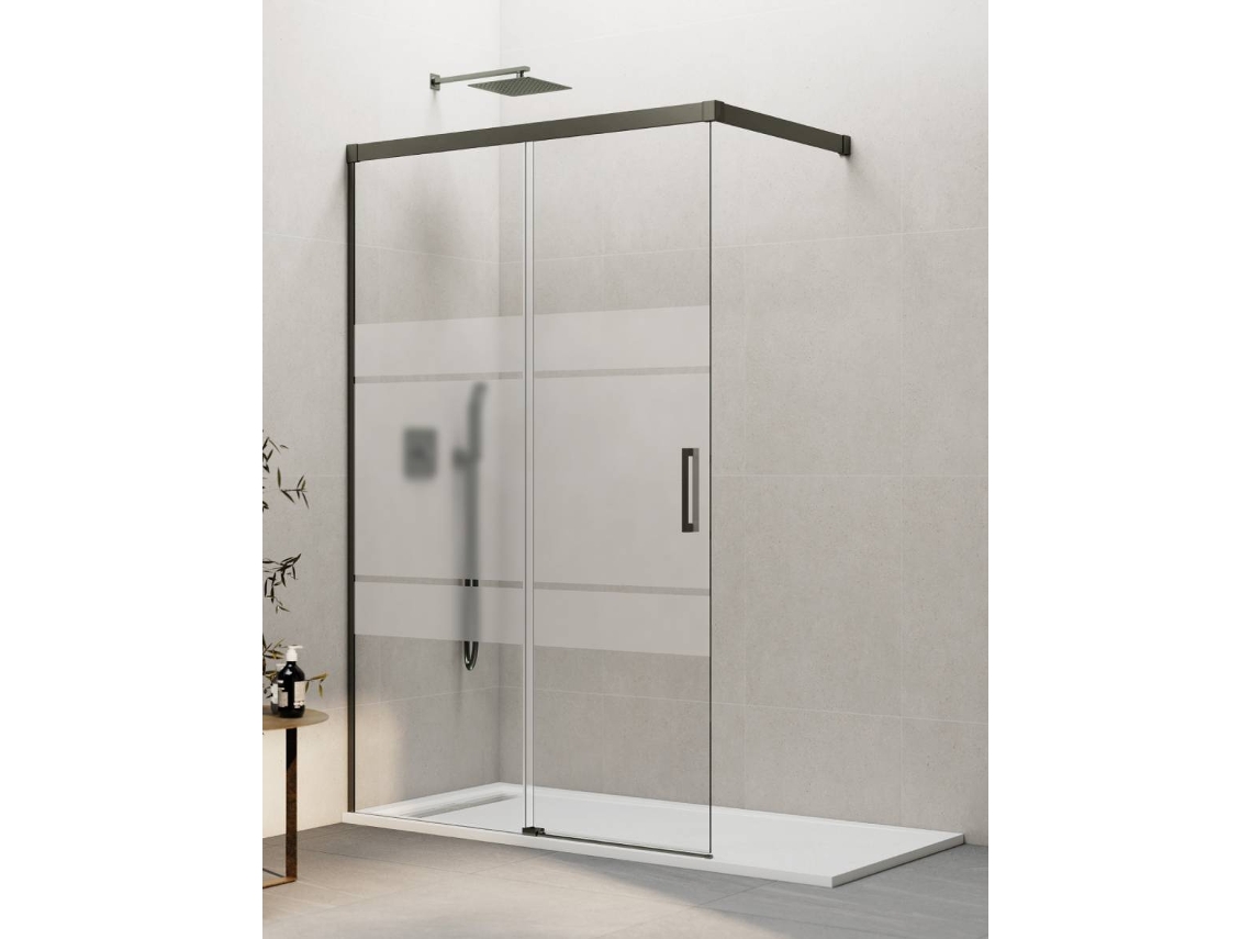 Mampara De Ducha Frontal Walk-in 1+1 Thalassa (basic) 85 Cm Perfil Titanio Cristal Serigrafía