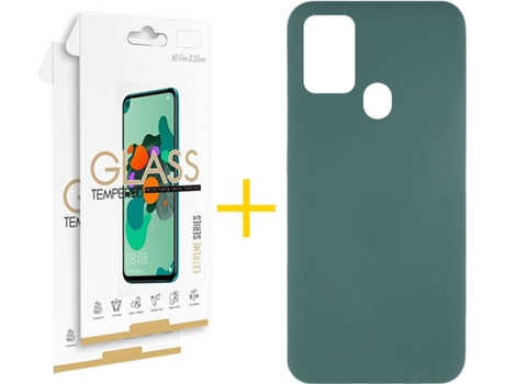 Funda y Protector 2x de Vidrio Samsung Galaxy A21s SKYHE Silicona Líquida Verde
