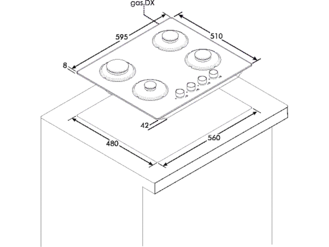 PLACA GÁS VITRO HOOVER HVG6K3B 60CM