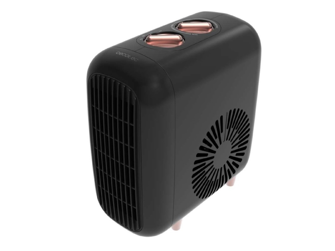 Calefactor de mesa cerámico Cecotec Readywarm 600 Lagoon negro. 2000 W, 3 modos, 2 niveles de calor, termostato, silencioso.