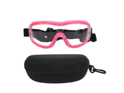 Gafas de sol ajustables, con protección UV y resistentes al viento, para perros de tamaño mediano o grande, con montura rosa y lentes transparentes.