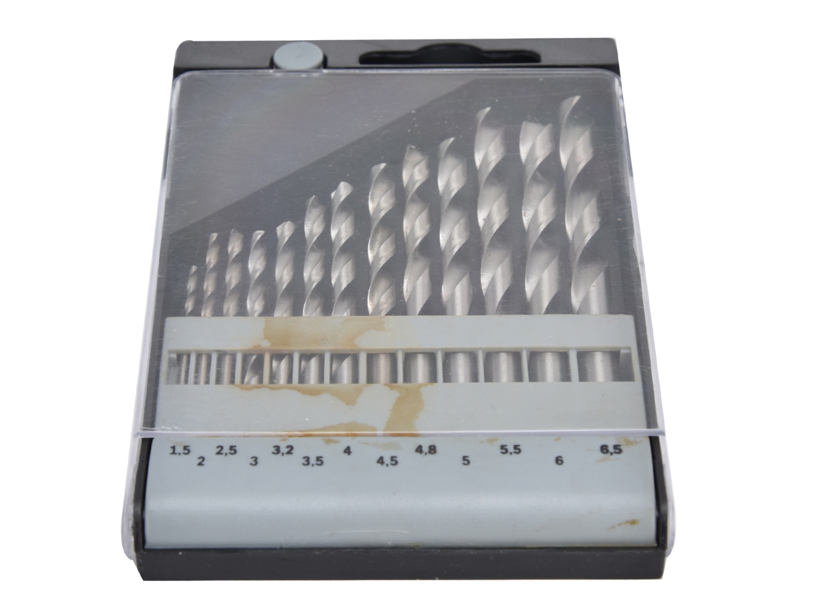 Juego de 13 brocas helicoidales de acero de alta velocidad de 1,5 a 6,5 mm con vástago recto para plástico y madera.