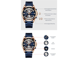 (reloj De Hombre, Dorado) Reloj De Negocios Con Calendario, Correa De Acero, Seis Agujas, Multifuncional