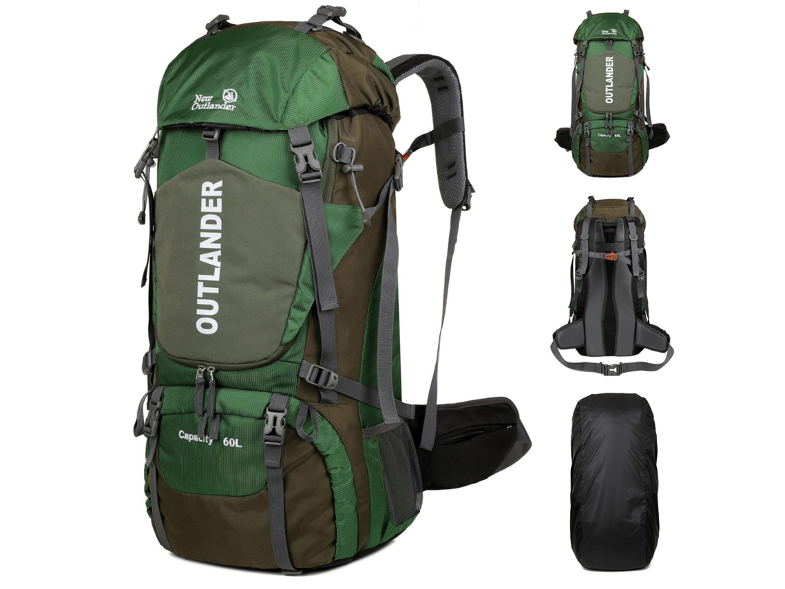 Mochila de trekking impermeable de 60 l con compartimento para zapatos y funda