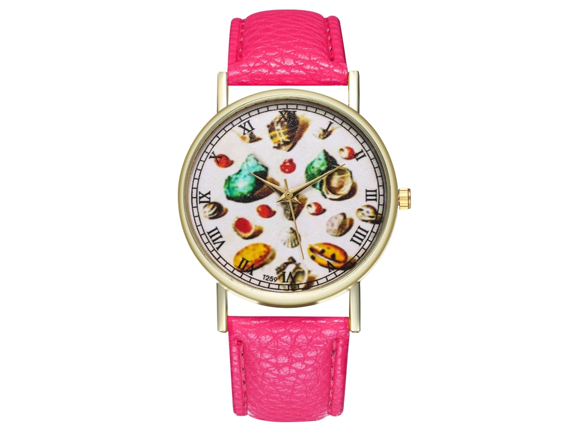 Reloj De Pulsera Unisex De Cuarzo Con Caja De Piel Sintética Rosa