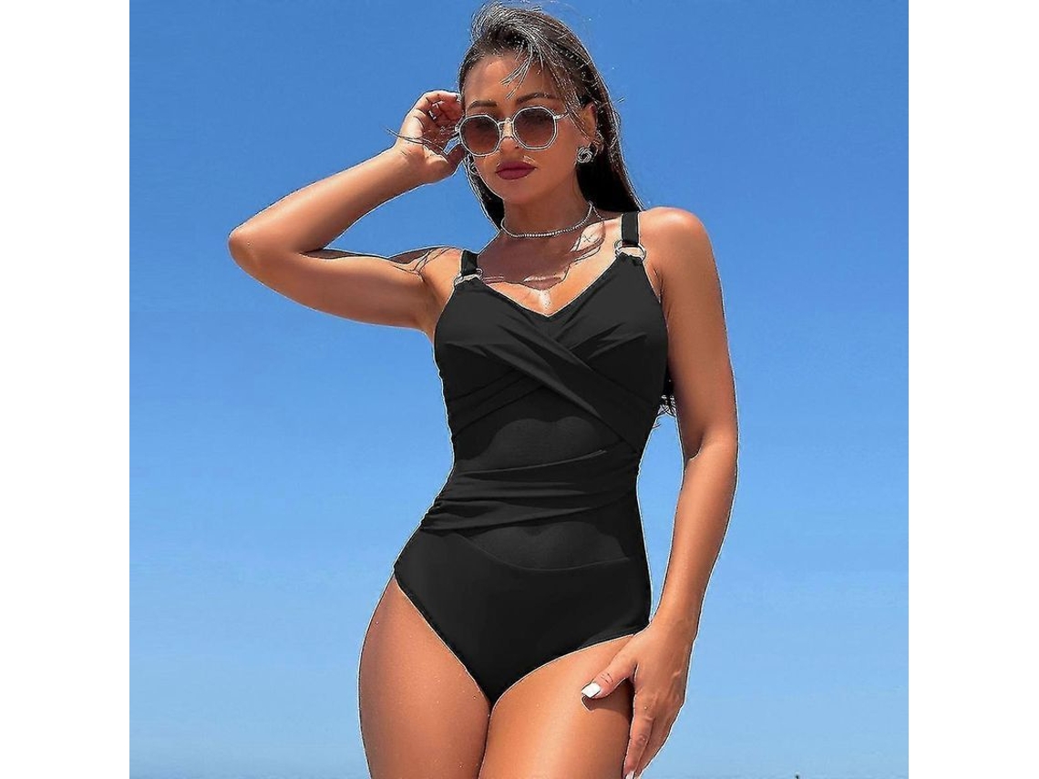 2026-traje De Baño Entero De Nylon Para Mujer Con Control De Barriga Escote V Sexy S2024123014535