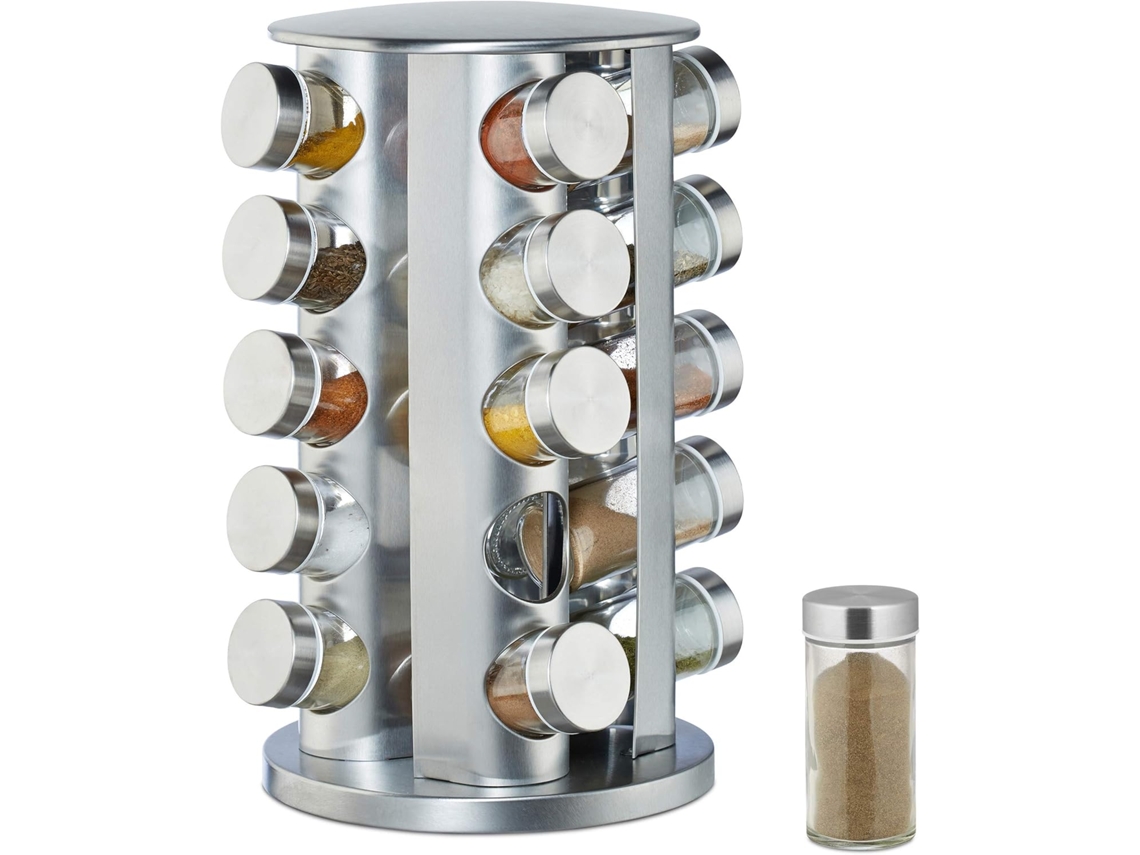 Especiero - Capacidad Para 20 Latas - Gira 60° - Altura 34,5 Cm - Acero Inoxidable - Plateado