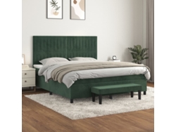 Cama Box Spring Con Colchón Terciopelo Verde Oscuro 160x200 Cm
