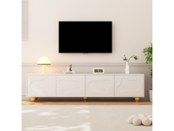 Mueble De Tv Blanco Nube, 180x40x45 Cm, Diseño Lindo, 2 Puertas, 5 Patas, Soporta 60 Kg, Para Tv De 75 Pulgadas