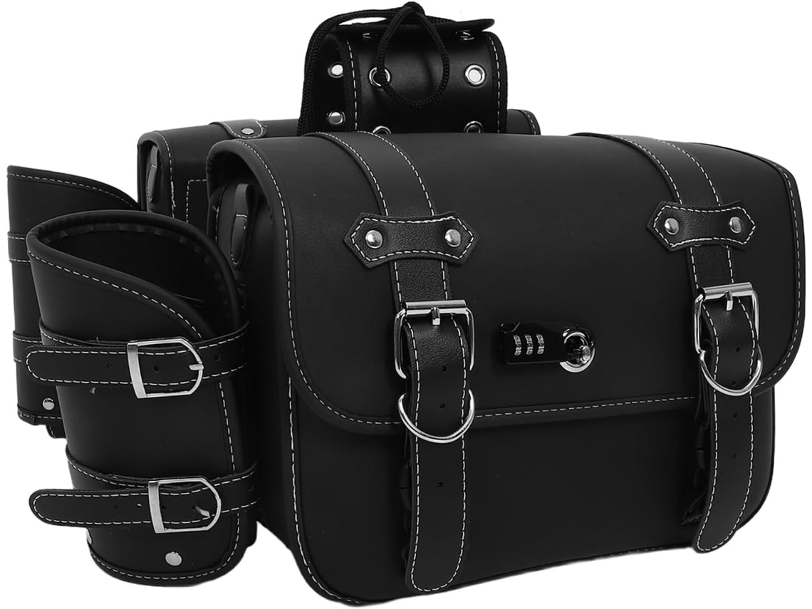 Bolsas Laterales De Cuero Negro Para Motocicleta, 2 Piezas, Con Cierre, Impermeables Y Resistentes, Para Guardar Herramientas.