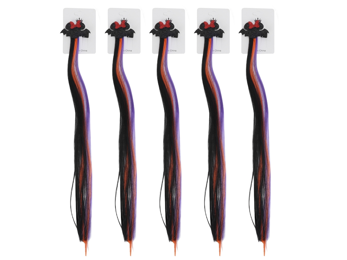 Kkpm-5 piezas Extensiones de cabello coloridas Accesorios elegantes de Halloween para niñas y mujeres Murciélago negro