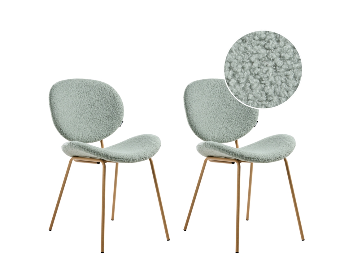 Juego de 2 sillas de comedor Beliani Luana de estilo retro en tela bouclé verde, 50x52x80 cm