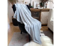 2026-40009-manta Flanela Con Flecos De Pompones Ligera Acogedora Suave Para Sofá Cama Temporadas 51x59 Pulgadas Gris Claro