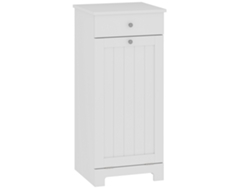Armario De Baño Con Cesto De Ropa Plegable, Bolsa De Tela Y Cajón, 40x38x90cm, Blanco.