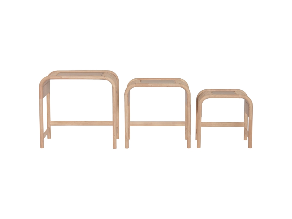 Set 3 Mesita Auxiliar Abeto Ratán Natural 60x40x57cm