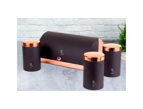 Panera de Mesa +Juego 3 Botes Cocina Almacenaje BERLINGER HAUS Contenedor de Pan con Tapa (Negro - Aço Inoxidável)