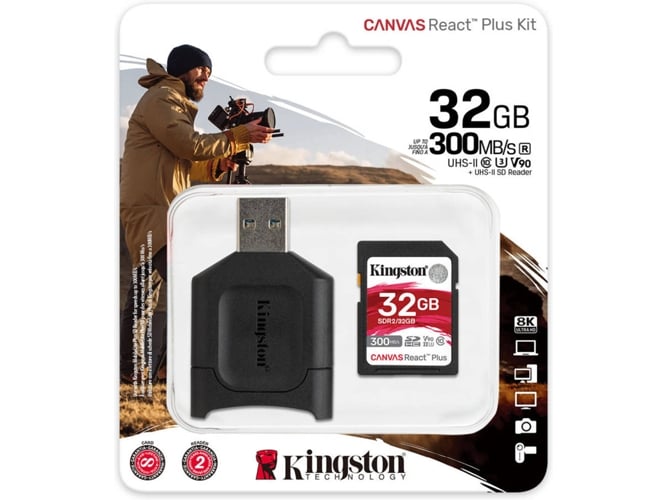 Tarjeta de Memoria SD KINGSTON React Plus (32 GB - Class 10, UHS-II, U3, V90)