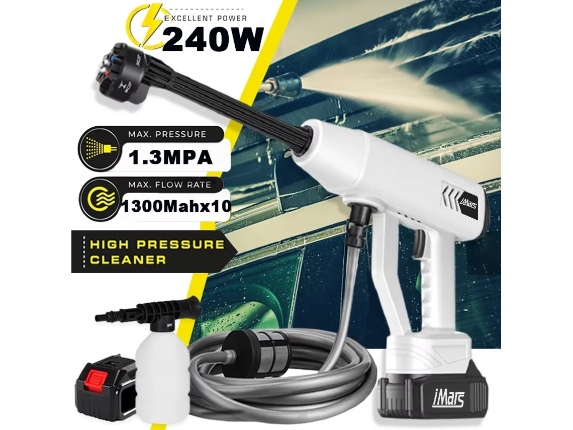 Limpiador de alta presión inalámbrico Imars St-10 de 1300000 pa con batería de 13000 mAh y manguera multifunción 5 en 1 de 5 m para automóviles.