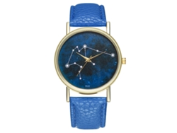 Reloj De Pulsera De Cuarzo De Moda Con Correa De Cuero Y Esfera De Zafiro Azul Cielo Estrellado Para Mujeres Y Hombres.