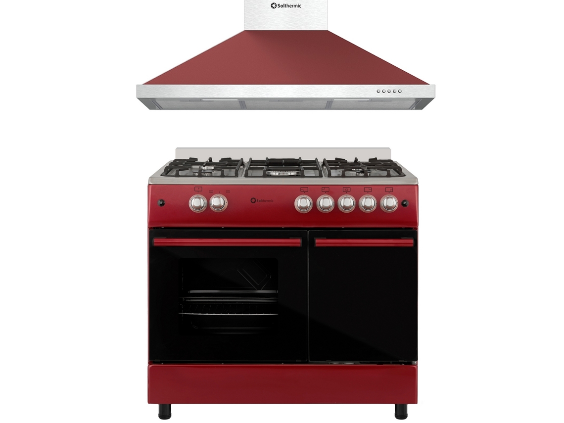 Estufa de gas Solthermic® Combo Pack Roja con Soporte para Tanque F9lt50g2 y Extractor Decorativo 8924 Rojo 90