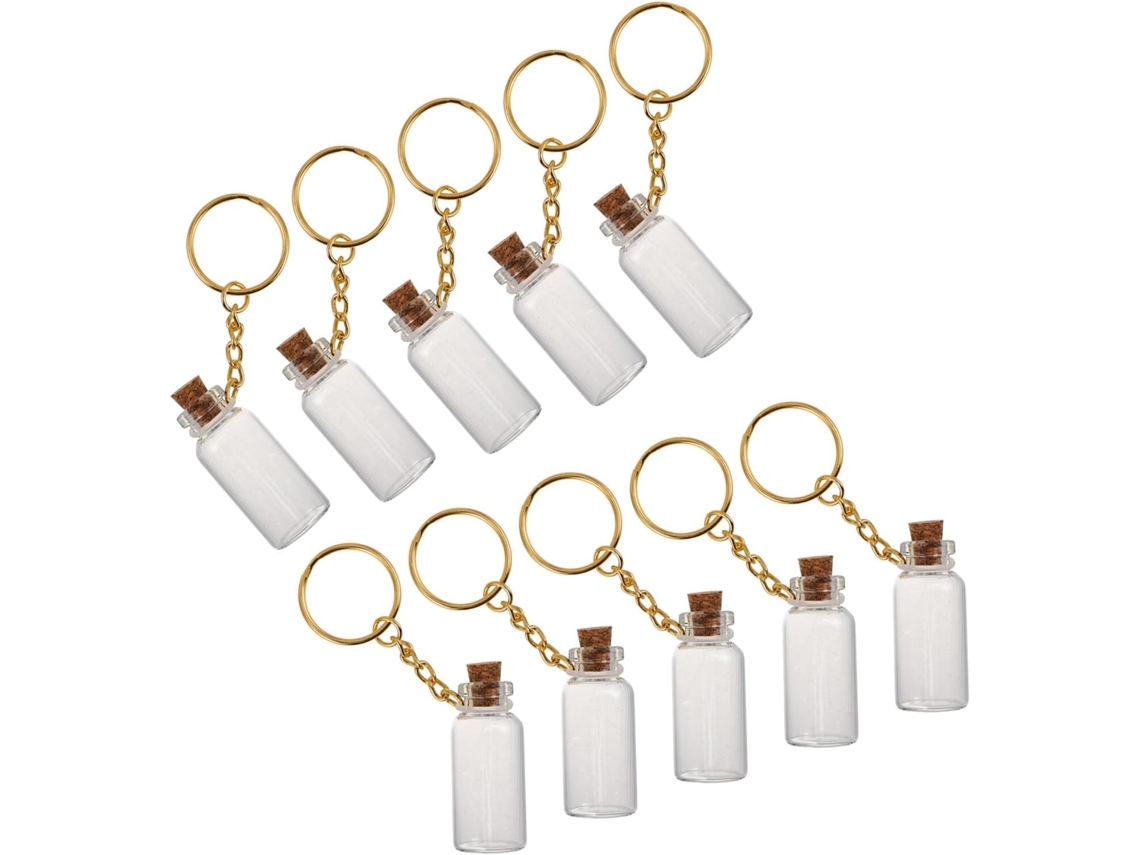 10 Botellas Vidrio Tapones Corcho 5 Paquete Recipientes Transparentes Llaveros Metálicos Decoración Hogar