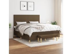 Cama Box Spring Con Colchón Tela Marrón Oscuro 160x200 Cm