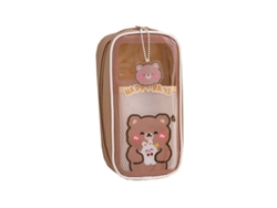 2026rebe-estuche De Lápices Linjou De Gran Capacidad, Transparente Con Diseño De Oso Marrón, Lindo Y Duradero Para Escolar Y Oficina