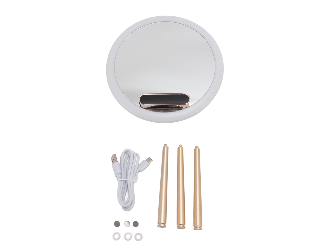 Espejo De Maquillaje Led Inteligente Con Carga Inalámbrica, Temporizador, Altavoz Y Soporte Para Teléfono.