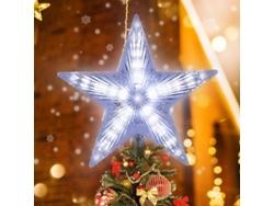 2026altiro-estrella Plateada Para La Cima Del Árbol Con Purpurina, 20 Cm - Luz Led Blanca Fría Con Adaptador De 220 V Para Navidad