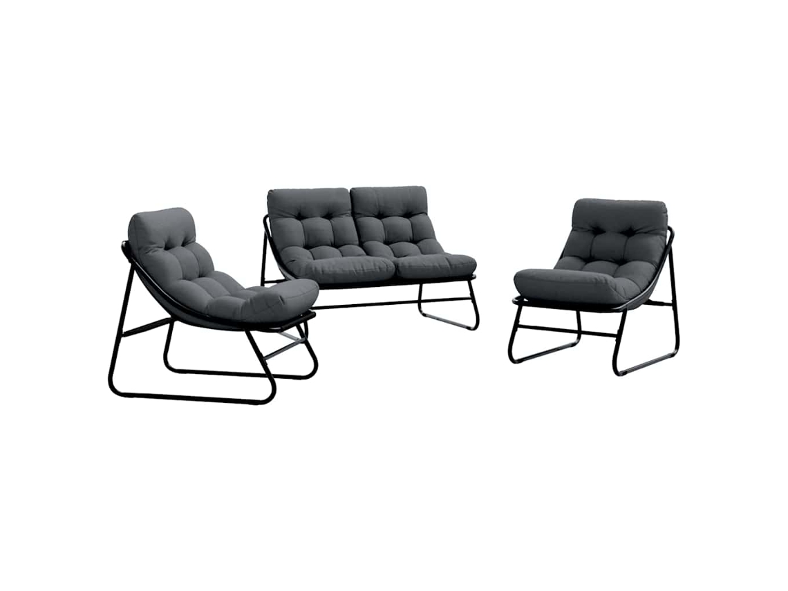 Maison Exclusive - Muebles De Jardín 3 Pcs Negro Acero Con Revestimiento En Polvo