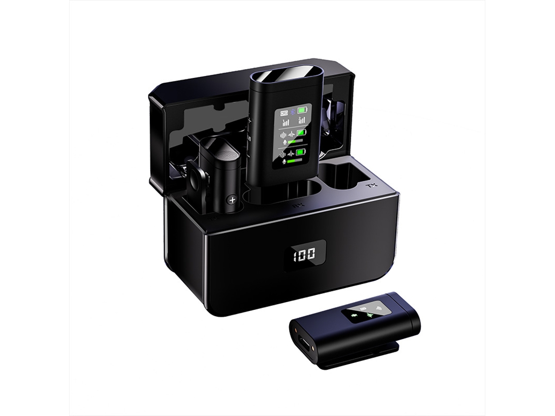 YUYSAN S33 Micrófono Lavalier con pantalla LED Bluetooth Micrófono con reducción de ruido para transmisión en vivo de uno a dos con compartimento de carga