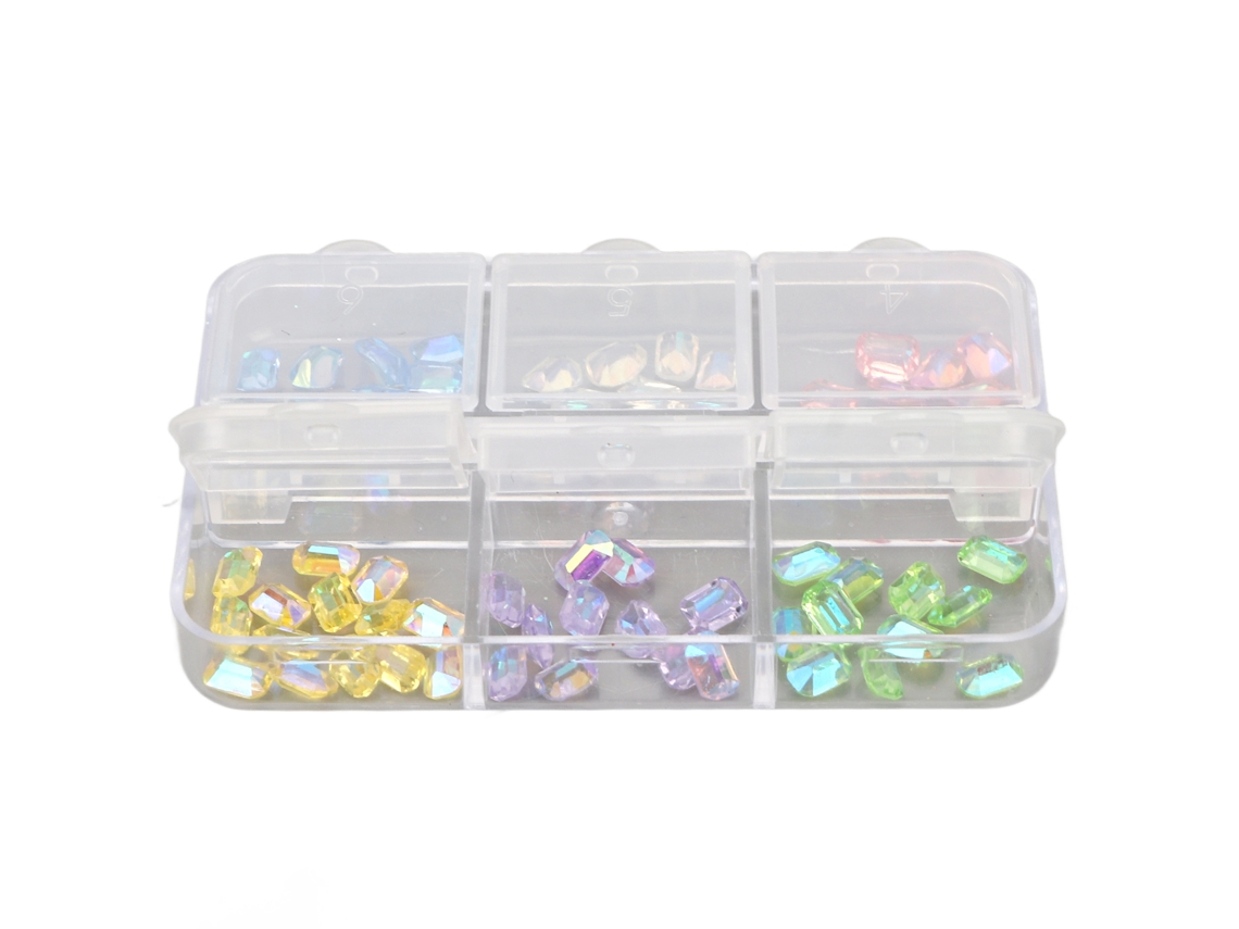 Accesorios para decoración de uñas Rebe, 6 cajas de diamantes de imitación, cristales para uñas DIY, forma octogonal