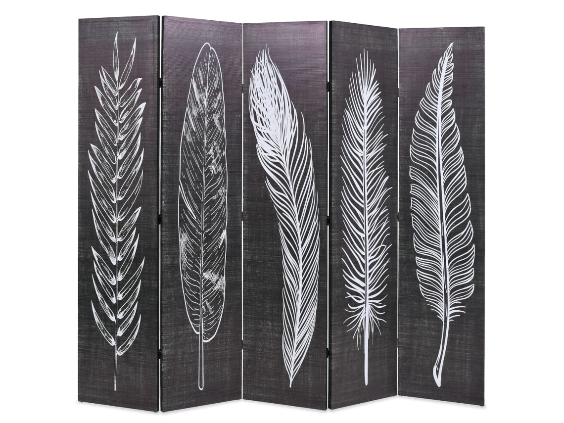 Biombo Divisor Plegable 200x170 Cm Plumas Blanco Y Negro